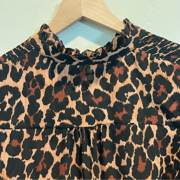J.Crew Smocked Popover Top Leopard Crinkle Chiffon Blouse - Picture 8 of 8